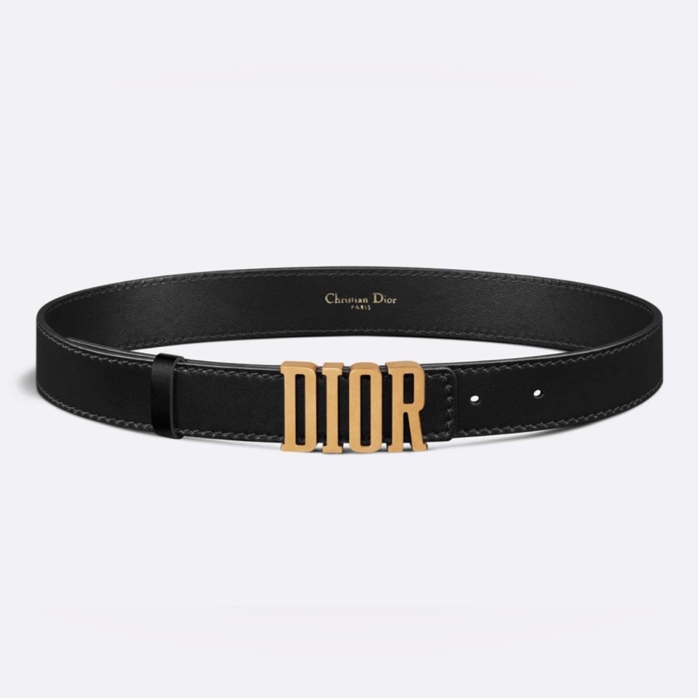 Authentic Women’s Dior D-Fence Black Leather Belt with Gold DIOR Buckle